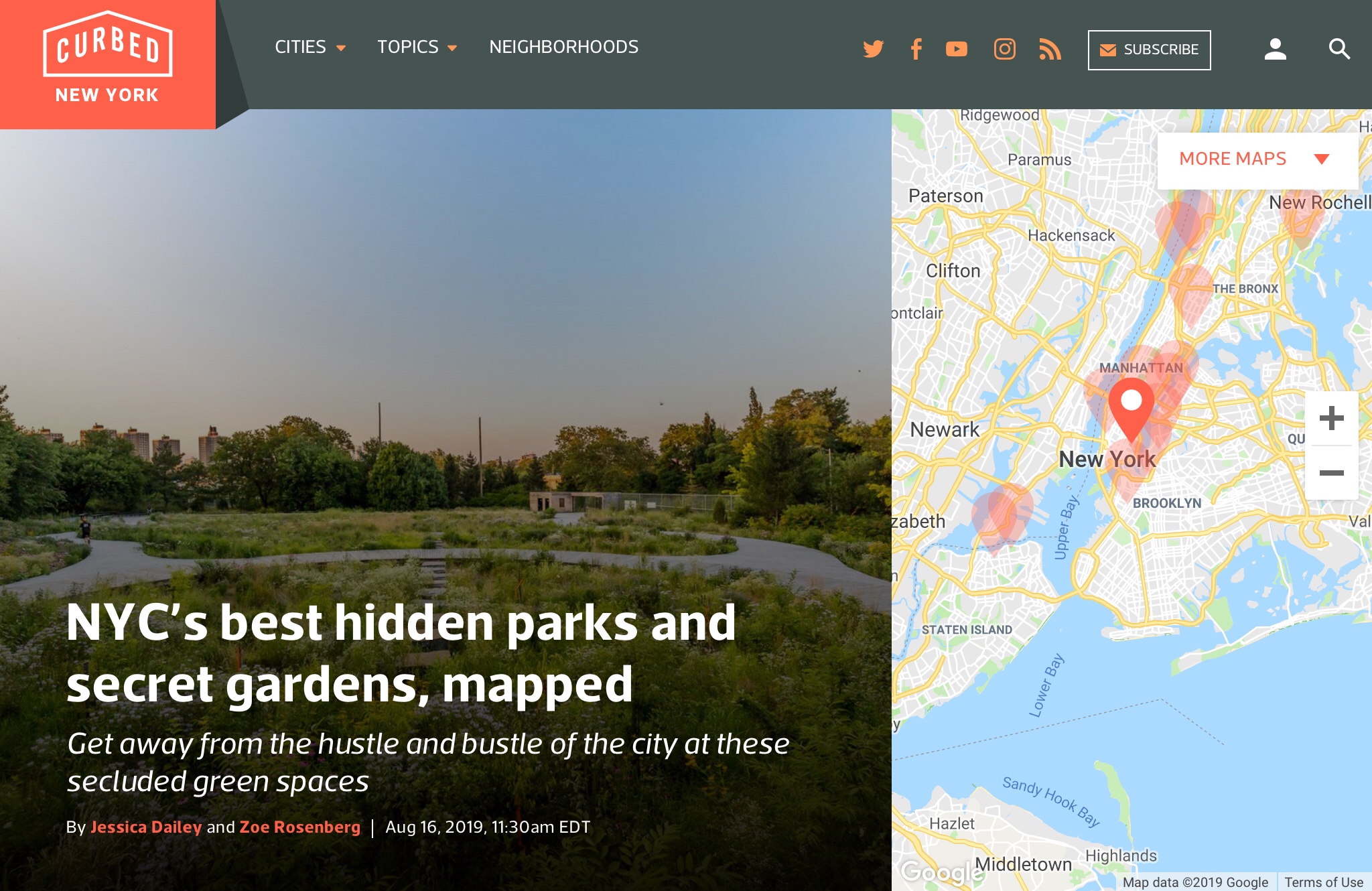 Screenshot of the Curbed.com article, links to the article and maps.